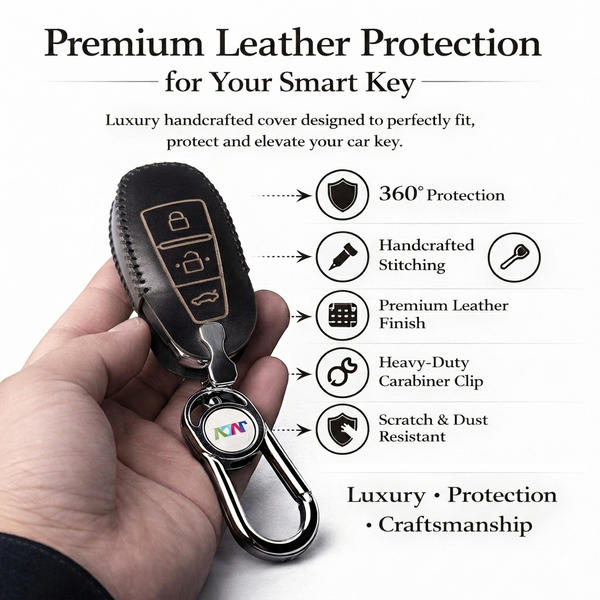 JVCV® Soft Handmade Leather Car Key Cover Compatible with Maruti Suzuki Baleno Ciaz Vitara Brezza S Cross Swift Ignis, Toyota Urban Cruiser Smart Key with Keychain-3B Push Button Start Car Key.