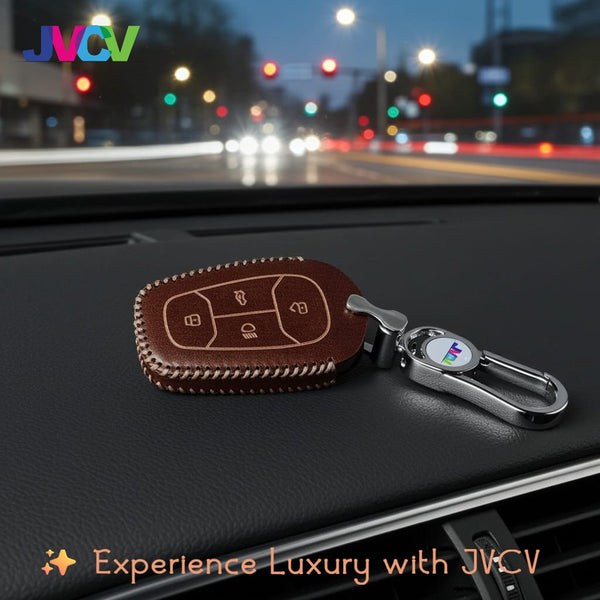 JVCV® Handmade Leather Car Key Cover – Compatible with Tata Motors Smart Key