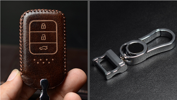 JVCV® Handmade Leather Car Key Cover – Compatible with Honda City, Elevate, Civic, Jazz, Amaze, CR-V, WR-V, BR-V – 3/4 Button Smart Key