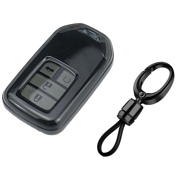 JVCV® Soft TPU Transparent Cover Compatible with Honda City, Civic, Jazz, Amaze, CR-V, WR-V, BR-V 3 Button Push Button Start Smart Key with Keychain