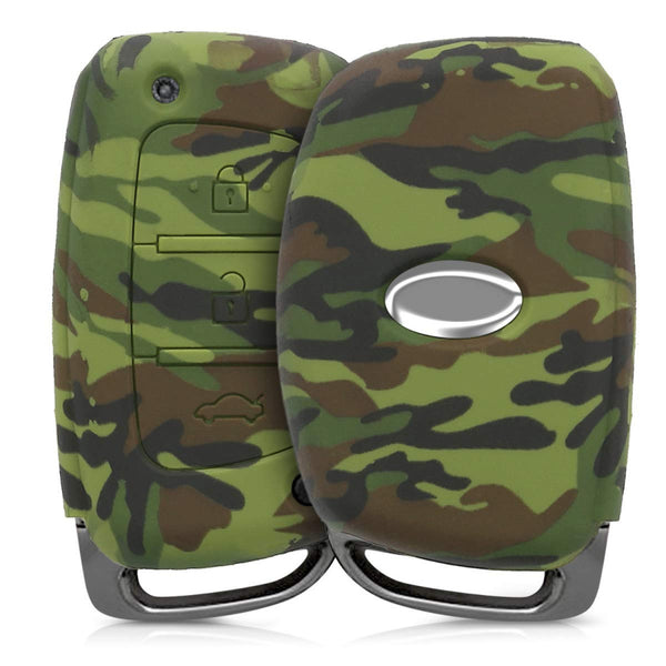 Car Styling Soft Silicone Camouflage Key Cover Compatible with Hyundai Push Button Start Smart Key - (Green Camouflage)