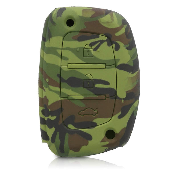 Car Styling Soft Silicone Camouflage Key Cover Compatible with Hyundai Push Button Start Smart Key - (Green Camouflage)