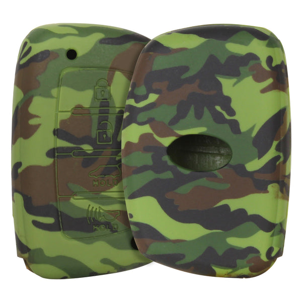 Car Styling Soft Silicone Camouflage Key Cover Compatible with Hyundai Alcazar Venue Creta Elantra Tucson Push Button Smart Key (Green Camouflage)