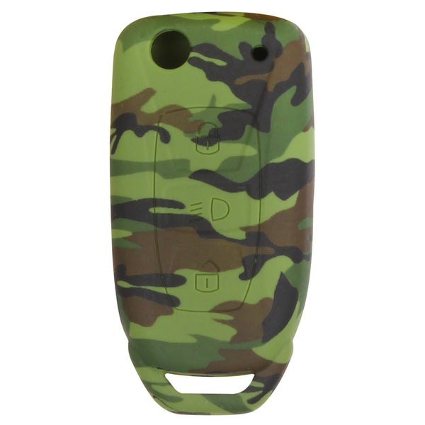 Car Styling Soft Silicone Camouflage Flip Key Cover Compatible with Tata Tiago Tigor Hexa Punch Nexon Zest Bolt Safari Storme (Green Camouflage)