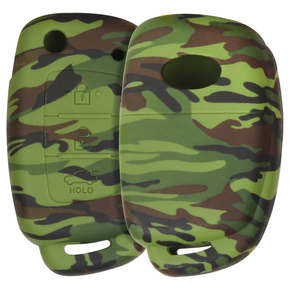 Car Styling Soft Silicone Camouflage Key Cover Compatible with Hyundai Creta Venue Aura Elite i20 Grand i10 Nios Xcent 3 Button Flip Key (Green Camouflage)