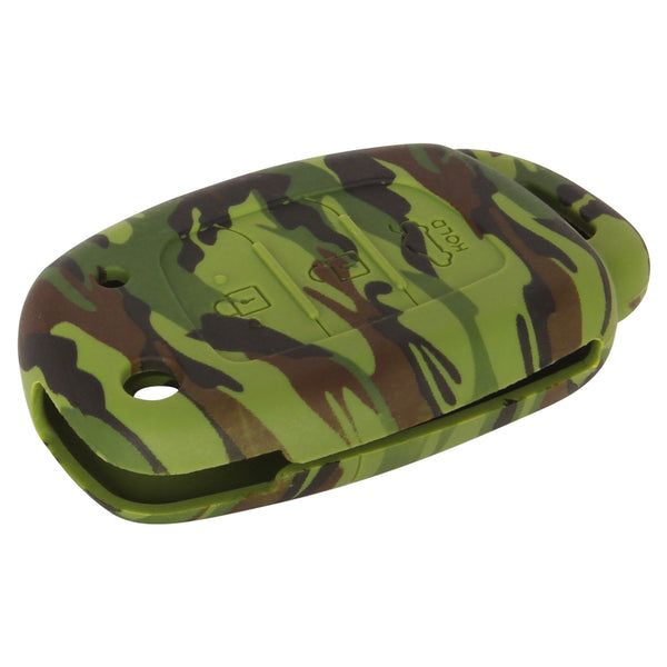 Car Styling Soft Silicone Camouflage Key Cover Compatible with Hyundai Creta Venue Aura Elite i20 Grand i10 Nios Xcent 3 Button Flip Key (Green Camouflage)