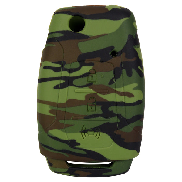 Car Styling Soft Silicone Camouflage Key Cover Compatible with Mahindra XUV 300 and Alturas G4 Flip Key (Green Camouflage)