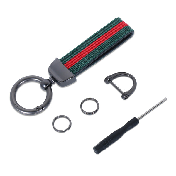 JVCV® Nylon & Leather Universal Keychain – 360° Rotatable Zinc‑Alloy Hook & Screw‑Cap D‑Ring, Multi‑Key Holder for Car, Bike, Home & Office (Men & Women)