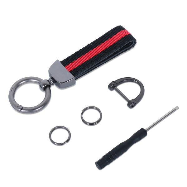 JVCV® Nylon & Leather Universal Keychain – 360° Rotatable Zinc‑Alloy Hook & Screw‑Cap D‑Ring, Multi‑Key Holder for Car, Bike, Home & Office (Men & Women)