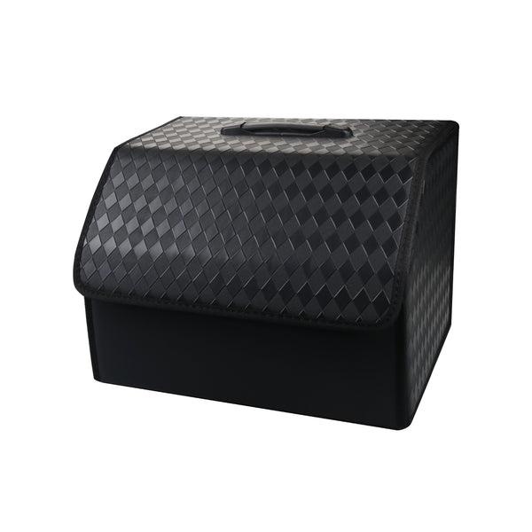 JVCV® Stylish Embossed PU Leather Car Trunk Organizer – Foldable Multipurpose Car Boot Storage Box with Handle