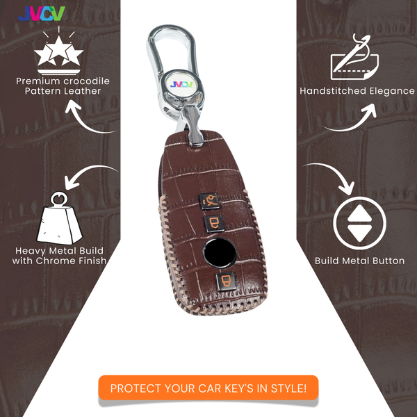 JVCV® Handmade Leather Crocodile Pattern Key Cover – Compatible with Mercedes-Benz E-Class, S-Class, A-Class, C-Class & G-Class Smart Key