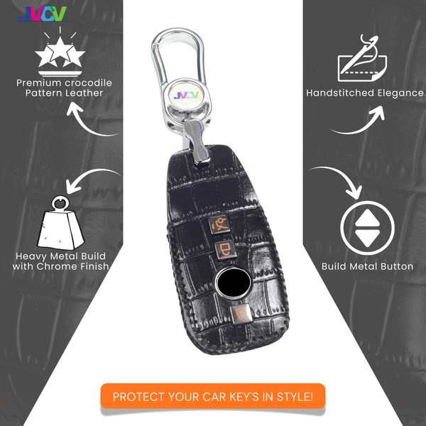 JVCV® Handmade Leather Crocodile Pattern Key Cover – Compatible with Mercedes-Benz E-Class, S-Class, A-Class, C-Class & G-Class Smart Key