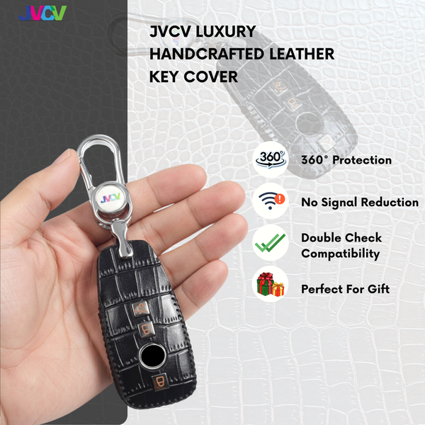 JVCV® Handmade Leather Crocodile Pattern Key Cover – Compatible with Mercedes-Benz E-Class, S-Class, A-Class, C-Class & G-Class Smart Key