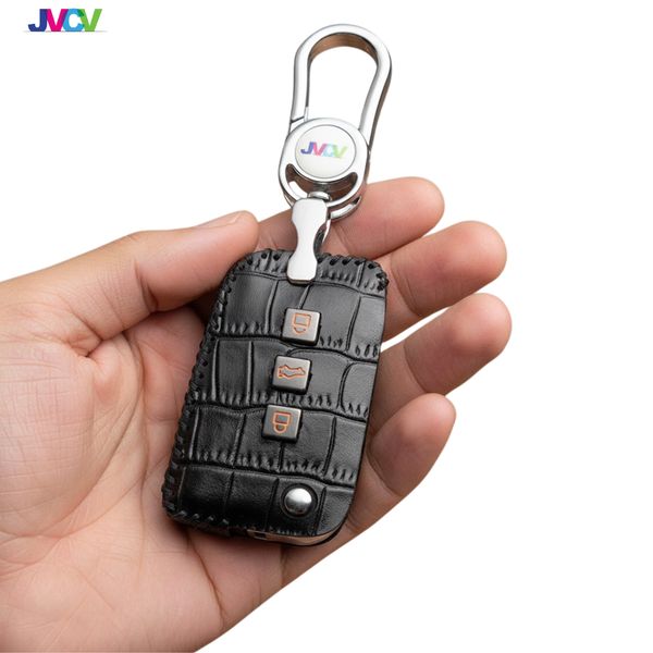 JVCV® Handmade Leather Crocodile Pattern Key Cover – Compatible with Skoda Kylaq, Slavia, Kushaq, Octavia, Kodiaq, Superb & VW Taigun, Tiguan, Virtus – Folding Key