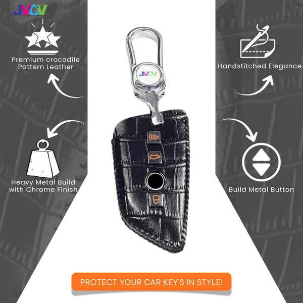 JVCV® Handmade Leather Crocodile Pattern Key Cover – Compatible with BMW 2, 3, 5, 6, 7 Series, X1, X2, X3, X5, X6 – Blade Smart Key