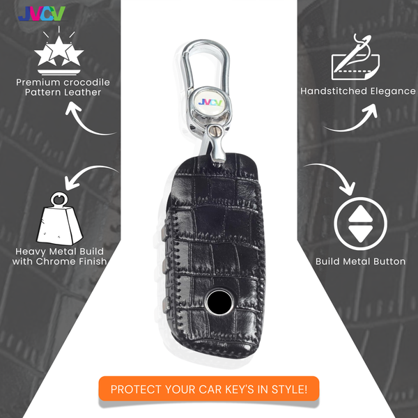 JVCV® Handmade Leather Crocodile Pattern Key Cover – Compatible with BMW 2023 New 7 Series (740i, 760i), X1, X5, X7, XM, iX, i7 Smart Key