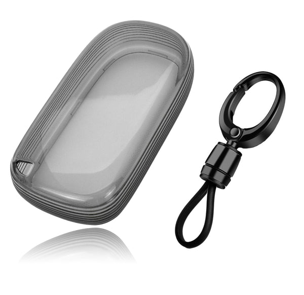 JVCV® Soft TPU Transparent Cover Compatible with Jeep Compass Trailhawk Meridian Push Button Smart Key with Keychain