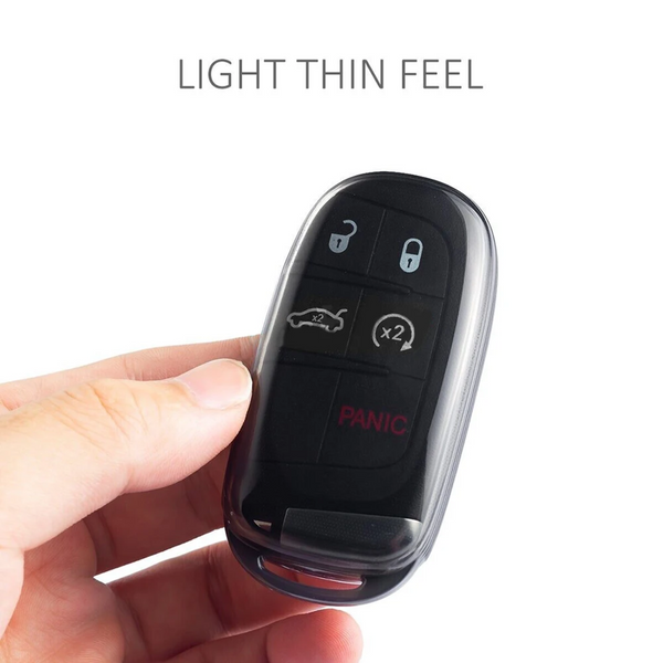 JVCV® Soft TPU Transparent Cover Compatible with Jeep Compass Trailhawk Meridian Push Button Smart Key (Transparent Black)