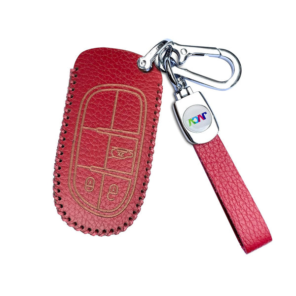 JVCV® Soft Handmade Lychee Pattern Leather Key Cover Compatible with Jeep Compass Trailhawk Push Button Smart Key