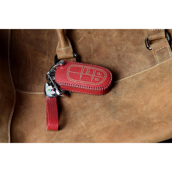 JVCV® Soft Handmade Lychee Pattern Leather Key Cover Compatible with Jeep Compass Trailhawk Push Button Smart Key