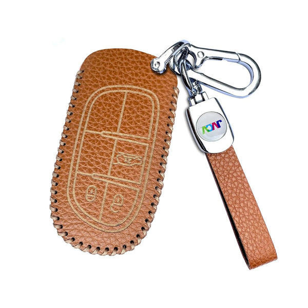JVCV® Soft Handmade Lychee Pattern Leather Key Cover Compatible with Jeep Compass Trailhawk Push Button Smart Key