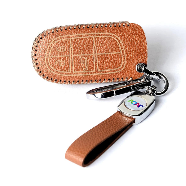 JVCV® Soft Handmade Lychee Pattern Leather Key Cover Compatible with Jeep Compass Trailhawk Push Button Smart Key