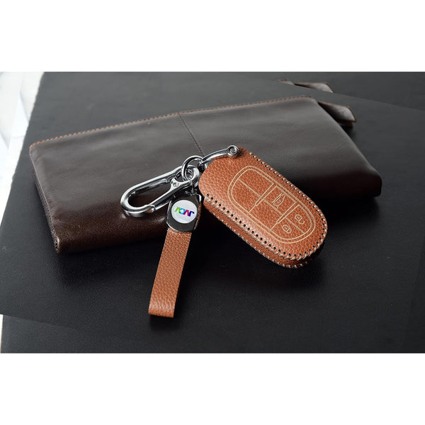 JVCV® Soft Handmade Lychee Pattern Leather Key Cover Compatible with Jeep Compass Trailhawk Push Button Smart Key