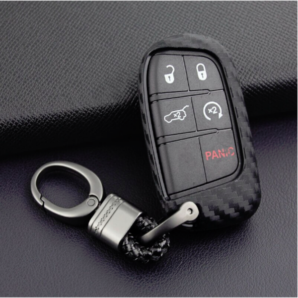 Car Styling Soft Carbon Fiber Pattern Key Cover Compatible with Jeep Compass with Keychain