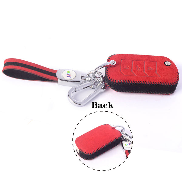 JVCV® Suede Leather Key Cover for Mahindra 3-Button Flip Keys – Compatible with XUV 700, Scorpio N, Thar, 3XO, XUV300, XUV400, Bolero & More