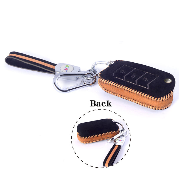JVCV® Suede Leather Key Cover for Mahindra 3-Button Flip Keys – Compatible with XUV 700, Scorpio N, Thar, 3XO, XUV300, XUV400, Bolero & More