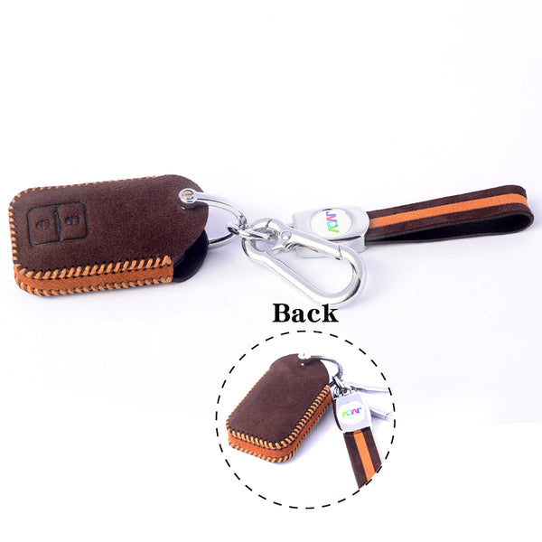 JVCV® Suede Leather Key Cover for Suzuki & Toyota Smart Keys – Compatible with Jimny, Grand Vitara, Baleno, Fronx, Swift, Glanza, Hyryder & More
