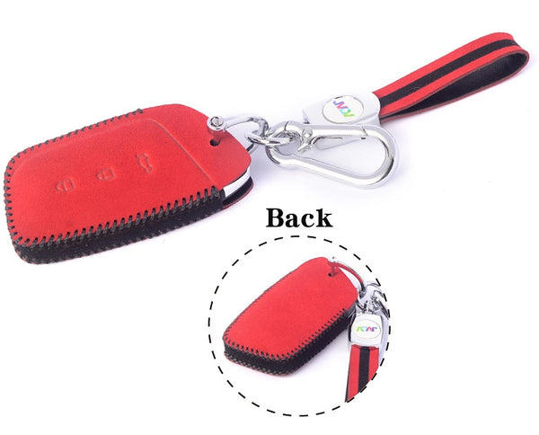 JVCV® Suede Leather Key Cover for MG Hector, Hector Plus & Windsor EV – Premium Smart Key Protection with Keychain Loop
