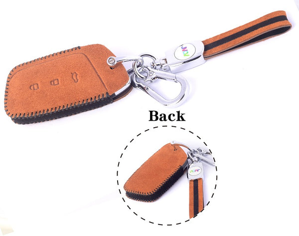 JVCV® Suede Leather Key Cover for MG Hector, Hector Plus & Windsor EV – Premium Smart Key Protection with Keychain Loop