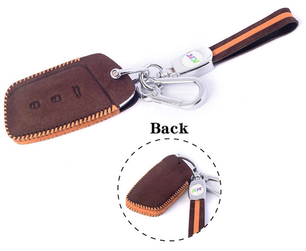 JVCV® Suede Leather Key Cover for MG Hector, Hector Plus & Windsor EV – Premium Smart Key Protection with Keychain Loop
