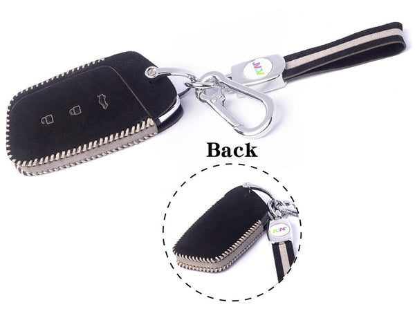 JVCV® Suede Leather Key Cover for MG Hector, Hector Plus & Windsor EV – Premium Smart Key Protection with Keychain Loop