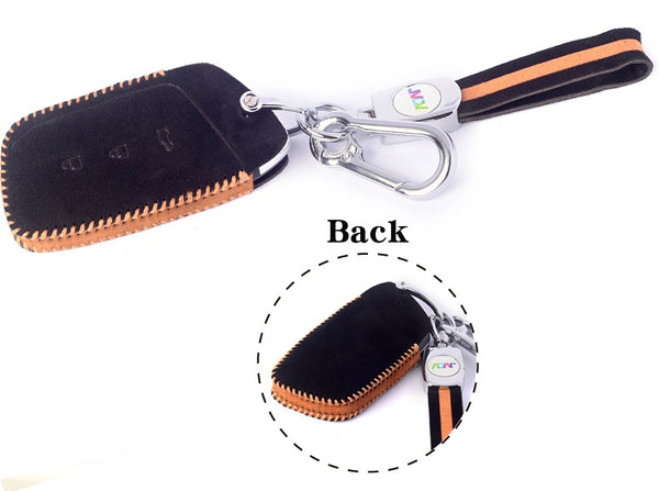 JVCV® Suede Leather Key Cover for MG Hector, Hector Plus & Windsor EV – Premium Smart Key Protection with Keychain Loop