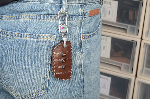 JVCV® Handmade Leather Crocodile Pattern Key Cover – Compatible with New MG Hector, Hector Plus, Windsor & Windsor Pro EV Smart Key