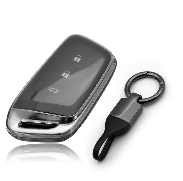 JVCV® Soft TPU Transparent Key Cover for MG Hector, Hector Plus, Windsor & Windsor Pro EV Smart Key with Premium Keychain – Style A or Style B