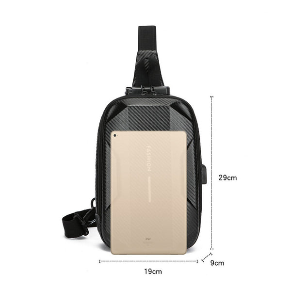 JVCV® Waterproof Slim Crossbody Sling Bag with Carbon Fiber Texture – Unisex Chest Backpack & Shoulder Bag for Men & Women | Anti-Theft Hard Shell Travel Handbag