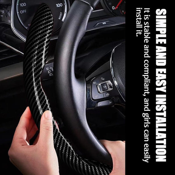 JVCV® 2‑Piece High‑Gloss Carbon Fiber Texture Steering Wheel Cover – Universal Fit (14.5–16″) + Anti‑Slip Grip Pads