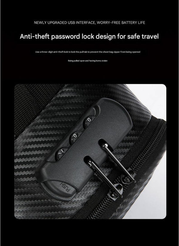 JVCV® Waterproof Slim Crossbody Sling Bag with Carbon Fiber Texture – Unisex Chest Backpack & Shoulder Bag for Men & Women | Anti-Theft Hard Shell Travel Handbag