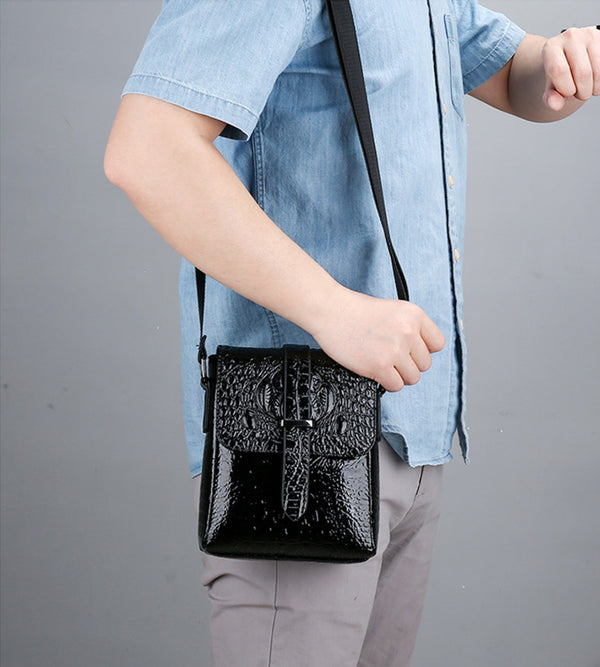 JVCV® Men's Luxury Crocodile Pattern Messenger Bag - Premium PU Leather Crossbody Shoulder Bag with Adjustable Strap - Elegant & Durable for Business, Travel & Daily Use