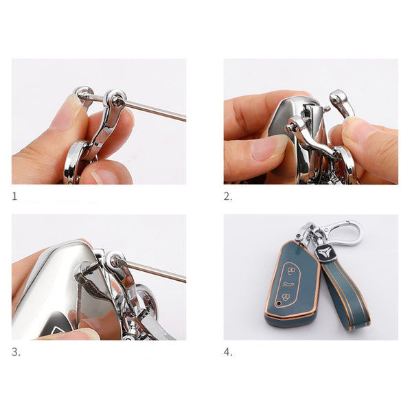 Gold Border Car Keychain Accessories with Alloy Metal and Braided Leather Horseshoe Buckle Key Organiser for Men and Women
