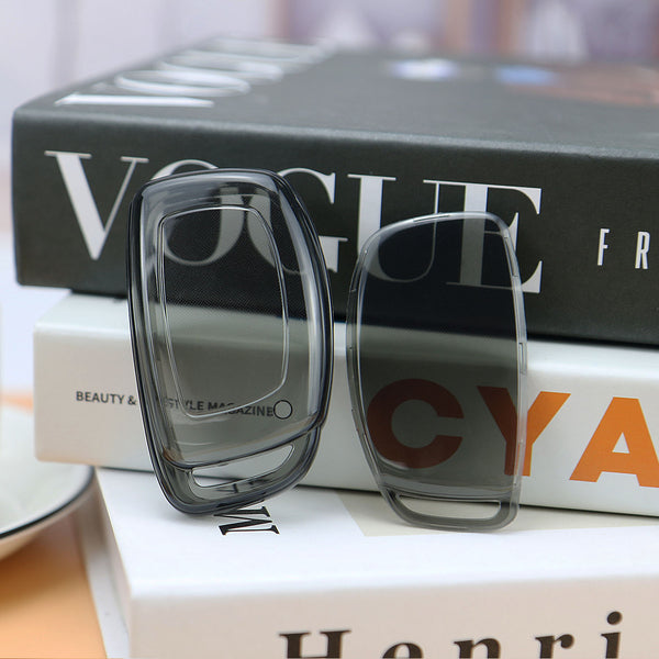 JVCV® Soft TPU Transparent Cover – Premium 3 & 4 Button Smart Key Protection Compatible with Hyundai Models (Transparent Black)