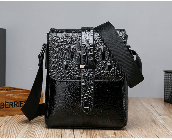 JVCV® Men's Luxury Crocodile Pattern Messenger Bag - Premium PU Leather Crossbody Shoulder Bag with Adjustable Strap - Elegant & Durable for Business, Travel & Daily Use