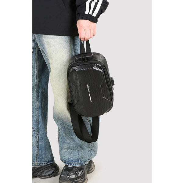 JVCV® Waterproof Slim Crossbody Sling Bag with Carbon Fiber Texture – Unisex Chest Backpack & Shoulder Bag for Men & Women | Anti-Theft Hard Shell Travel Handbag