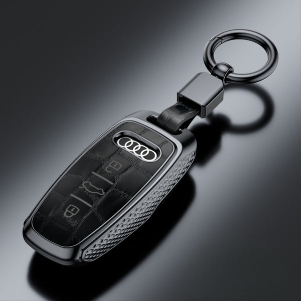 JVCV® Lightweight ABS Key Cover Compatible with Audi A6 A7 A8 E-Tron Q8 SQ8 A3 Q7 S3 S6 SQ7 RS6 S7 RS7 Smart Key – Stylish Crocodile Pattern Car Key Case with Keychain Ring