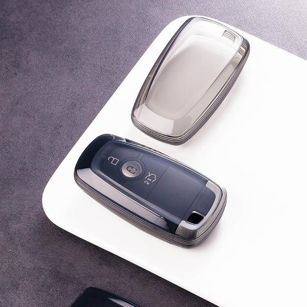 JVCV® Soft TPU Transparent Cover with keychain – Compatible with Ford Keys (Transparent Black)