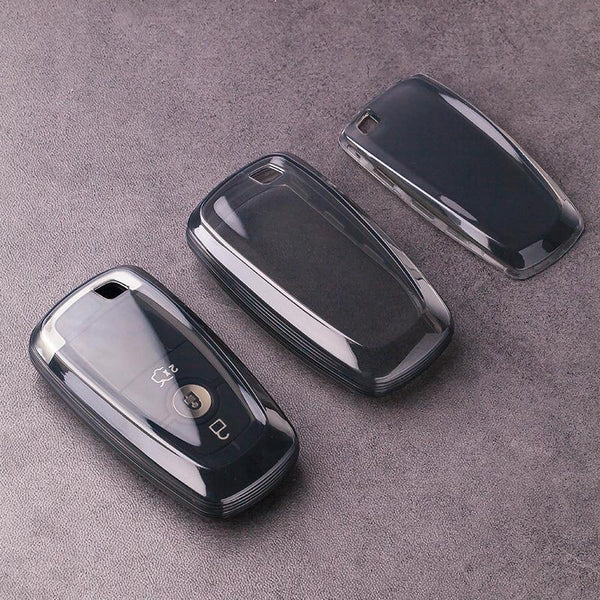 JVCV® Soft TPU Transparent Cover with keychain – Compatible with Ford Keys (Transparent Black)