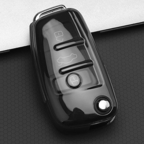 JVCV® Soft TPU Transparent Cover – Compatible with Audi Keys (Transparent Black)